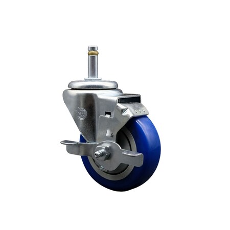 Service Caster 3.5'' Blue Poly Wheel Swivel 7/16'' Grip Ring Stem Caster with Brake SCC-GR20S3514-PPUB-BLUE-TLB-716138